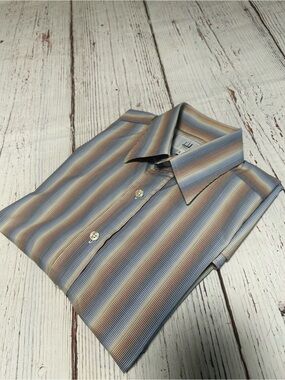 Vintage Dunhill Men's Short-Sleeve Button-Up Shirt multicolor vertical Stripe L